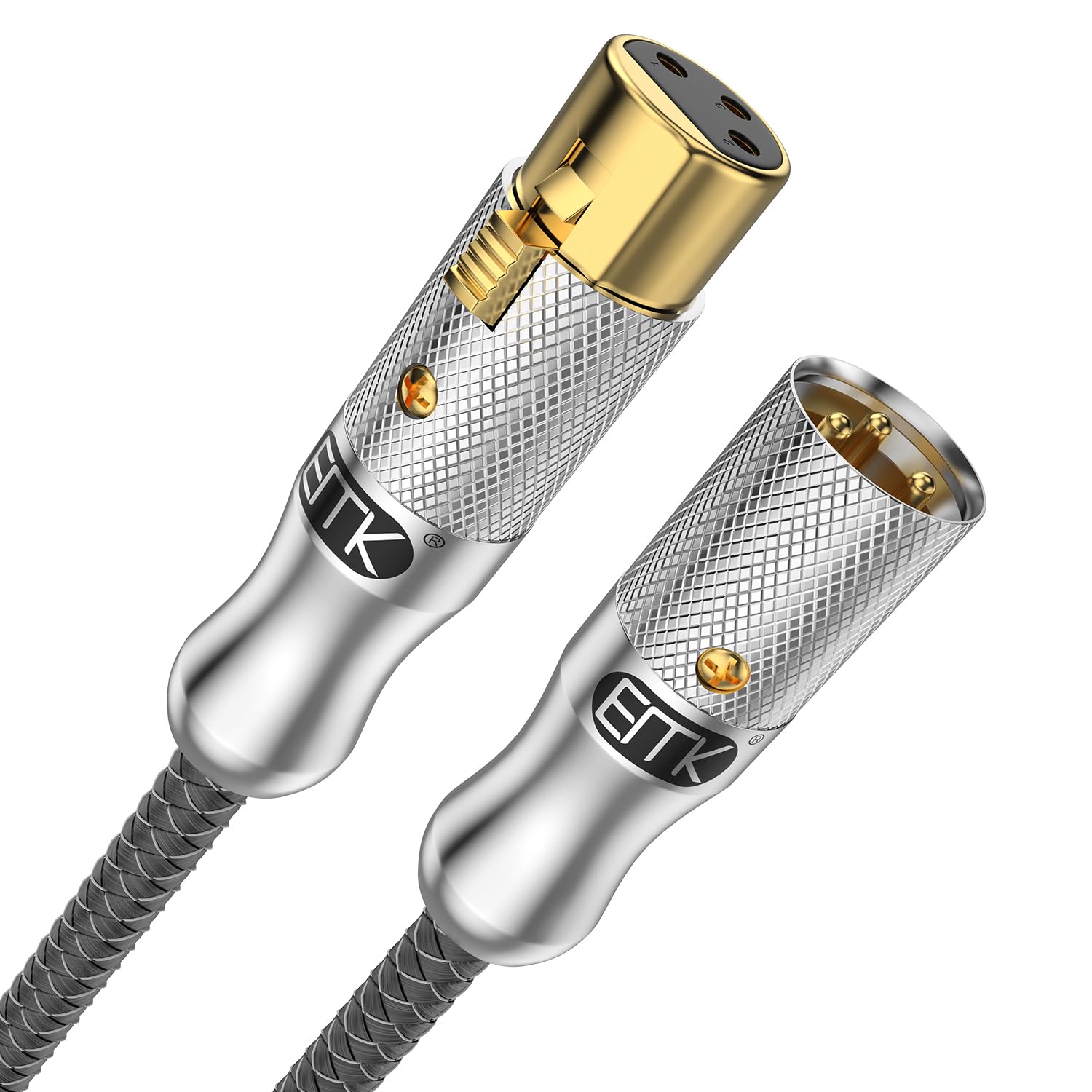 EMK XLR Microphone Cable 3-Pin Balanced (Male to Female) - 10M/30Ft Professional Audio Cord for Behringer Mixer, Mic Preamplifier, Speaker Systems - Oxygen-Free Copper, Gold-Plated Connectors (Silver)