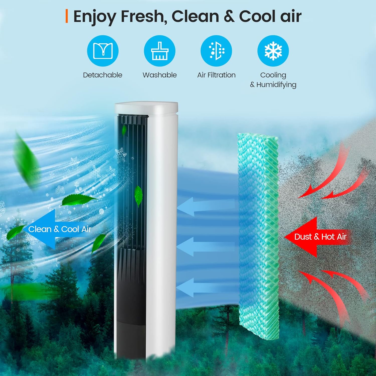 COSTWAY Portable Evaporative Air Cooler for Room, 40-Inch Bladeless Cooling Tower Cooler with Remote Control, 4 Ice Packs, 4 Speeds, 7H Timer, 60° Oscillation, Quiet Swamp Cooler Fan for Home Office