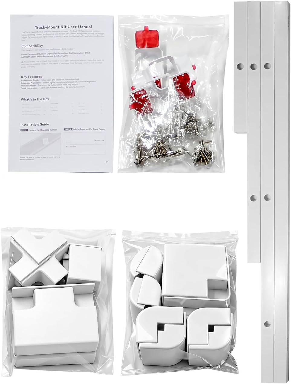 ASAHOM 98FT Track-Mount Kit Compatible with Govee Permanent Outdoor Lights 1/2/Elite(Model: H705B, H705C, H705D, H705E, H705F), Track System S1080 Permanent Outdoor Lights Pro, White