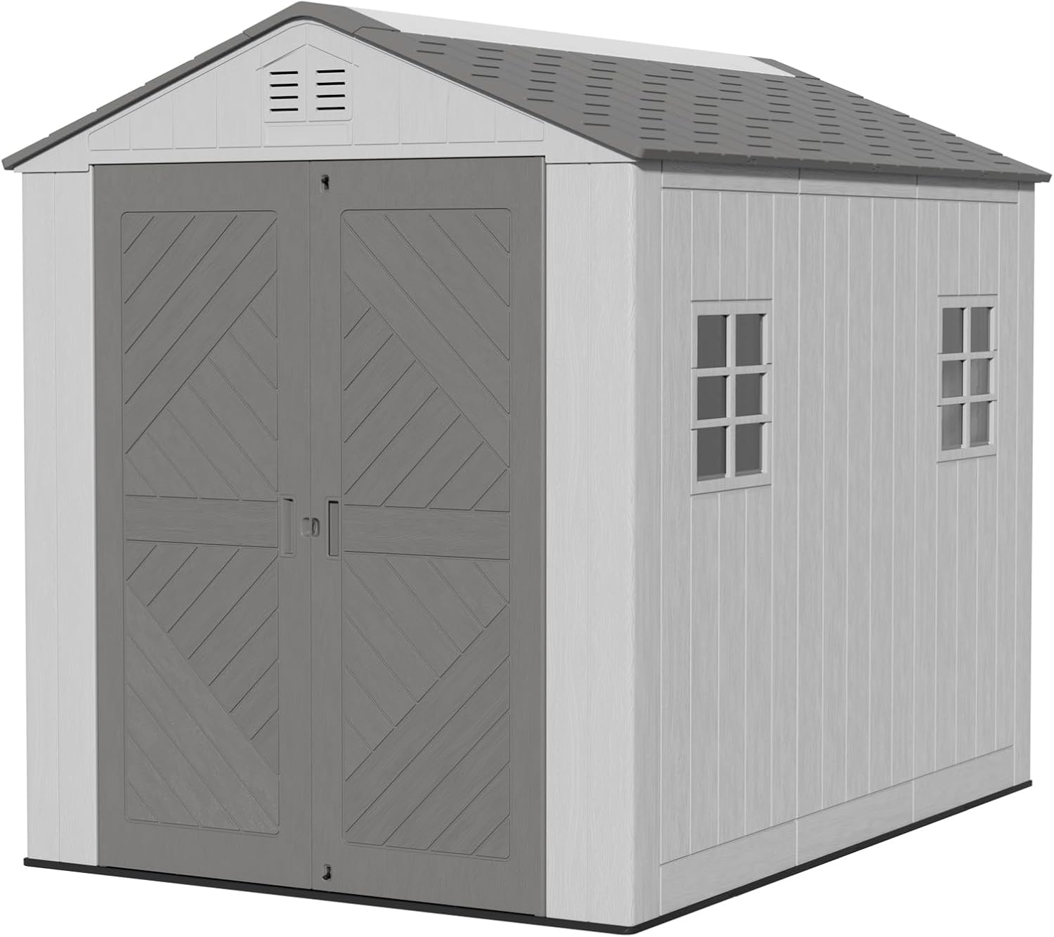 6x8.6 FT Storage Shed with Floor,HDPE Resin Outdoor Storage Shed Weather Resistant,Lockable Garden Sheds with Windows for Home/Garden Tools/Backyard/Lawn Mower/Bike Storage(Gray)