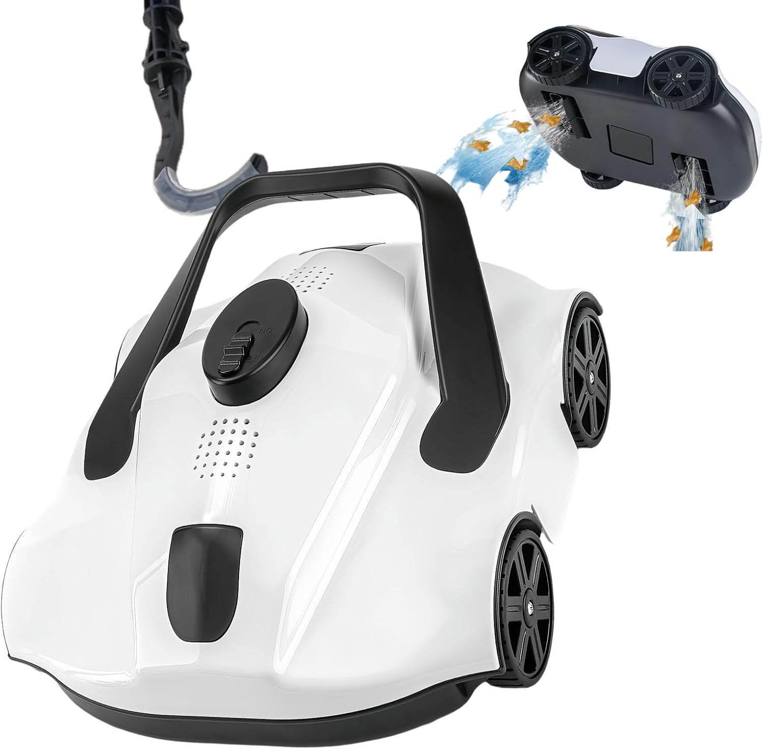 Pool Robot, Pool Vacuum Cleaner, Lasts 130 Minutes, Dual Powerful Suction Inlets, 1076 Square Feet Coverage, Automatic Cleaning and Parking, Robotic Pool Cleaner for In Ground Pools,White