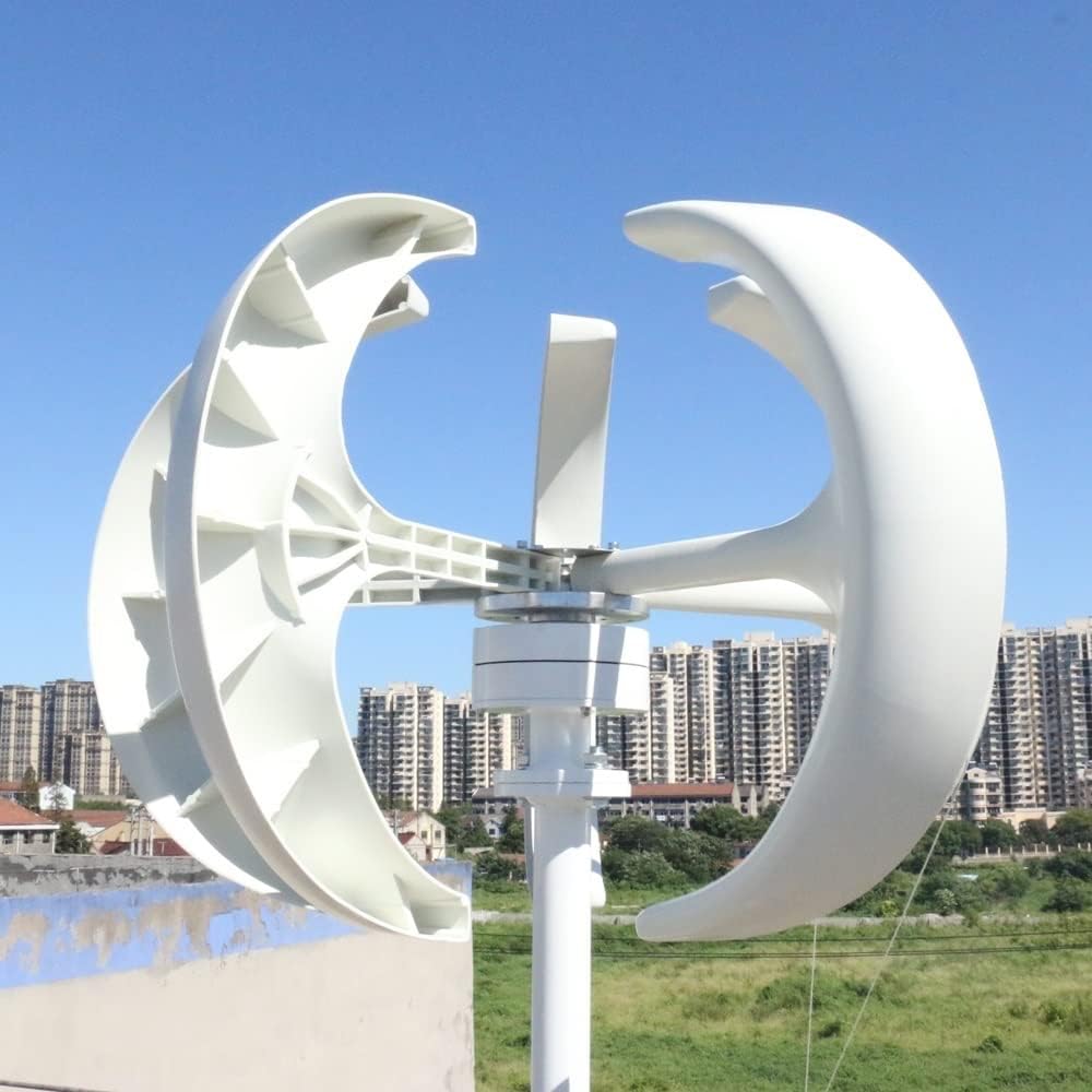 Wind Turbine, 1000W Small Vertical Axis Wind Turbine Generator for Home 1KW 12V 24V 48V with MPPT Low Noise Windmill for Streetlights(White with Control,12V)