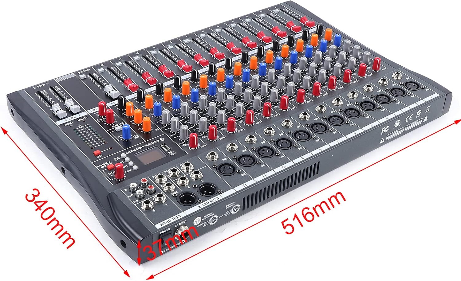 12 Channel Audio Mixer, Professional Live Studio Audio Mixer with Bluetooth USB PC Recording Input, Mixing Console Amplifier Studio, Black