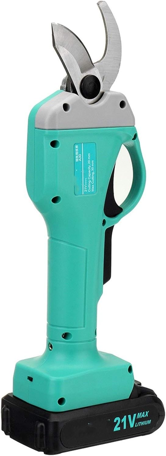 21V 30Mm Wireless Electric Rechargeable Scissors Pruning Shears Tree Garden Tool Branches Pruning Tools 1/2 Li-Ion Battery Garden Or Lawn, Two batteries, E Blue