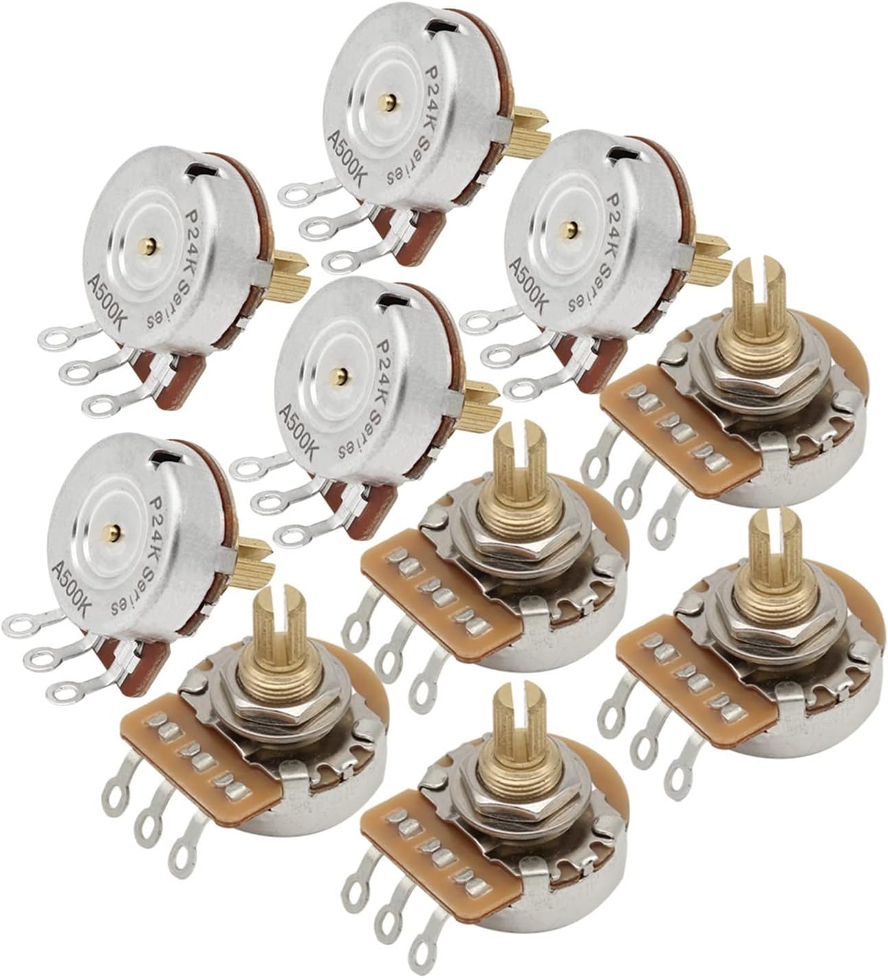 TSTS 10PCS 24-Tooth Electric Guitar Bass Potentiometers 500K 15.5mm Brass 3/8
