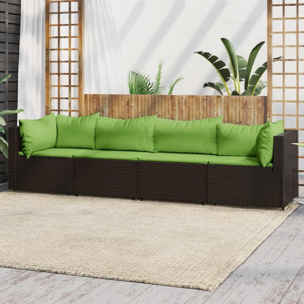 4 Piece Patio Lounge Set with Cushions Brown Poly Rattan,Outdoor Lounge Set WeatherResistant and Modular for Gardens and Patios Patio Furniture & Accessories, Outdoor Seating