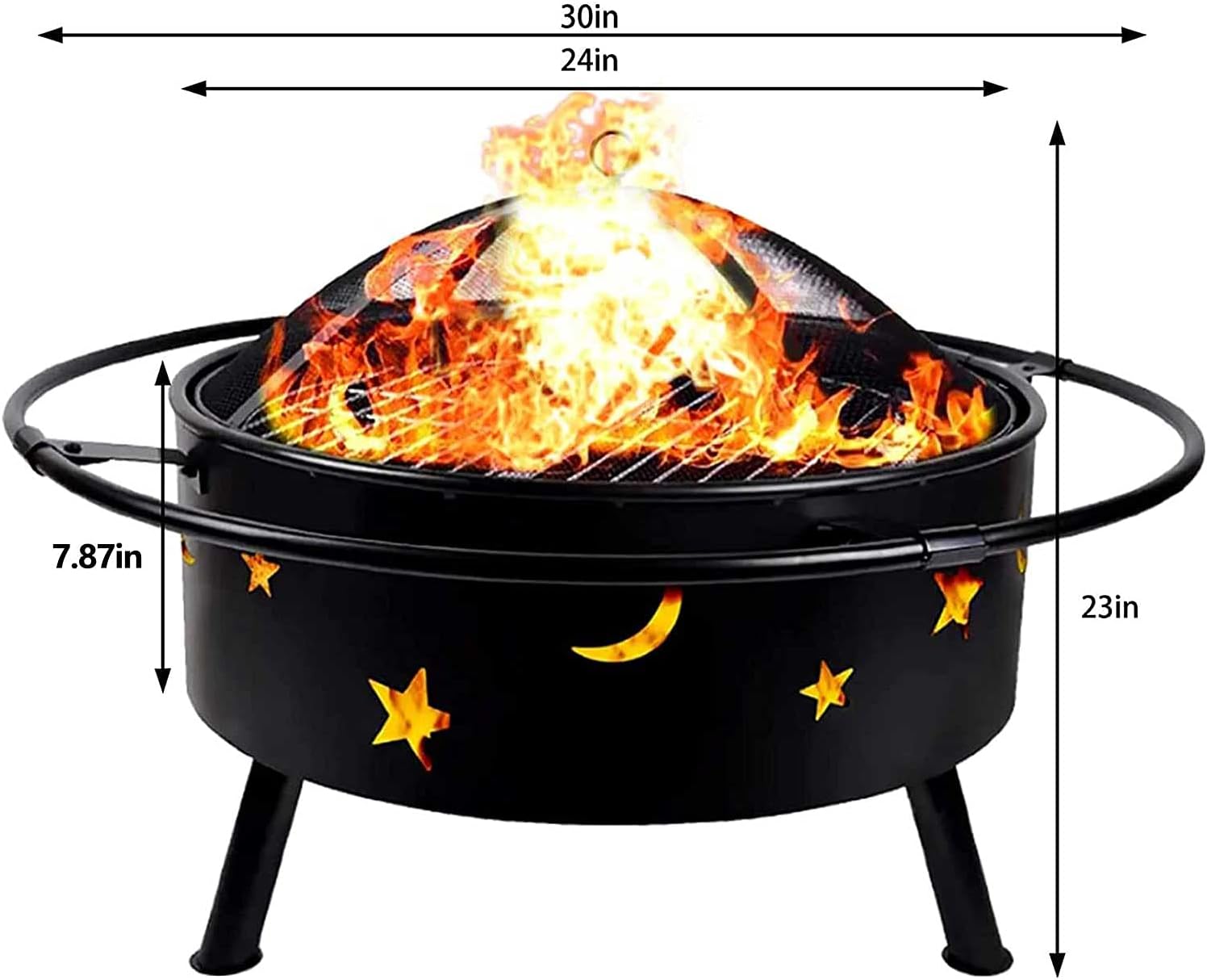 Outdoor Fire Pits Wood Burning Grill, Firepit for Outside Portable, Stars and Moons Firepit 2-in-1 Backyard Fire Pit with Fire Hook for Outside Patio Cooking BBQ