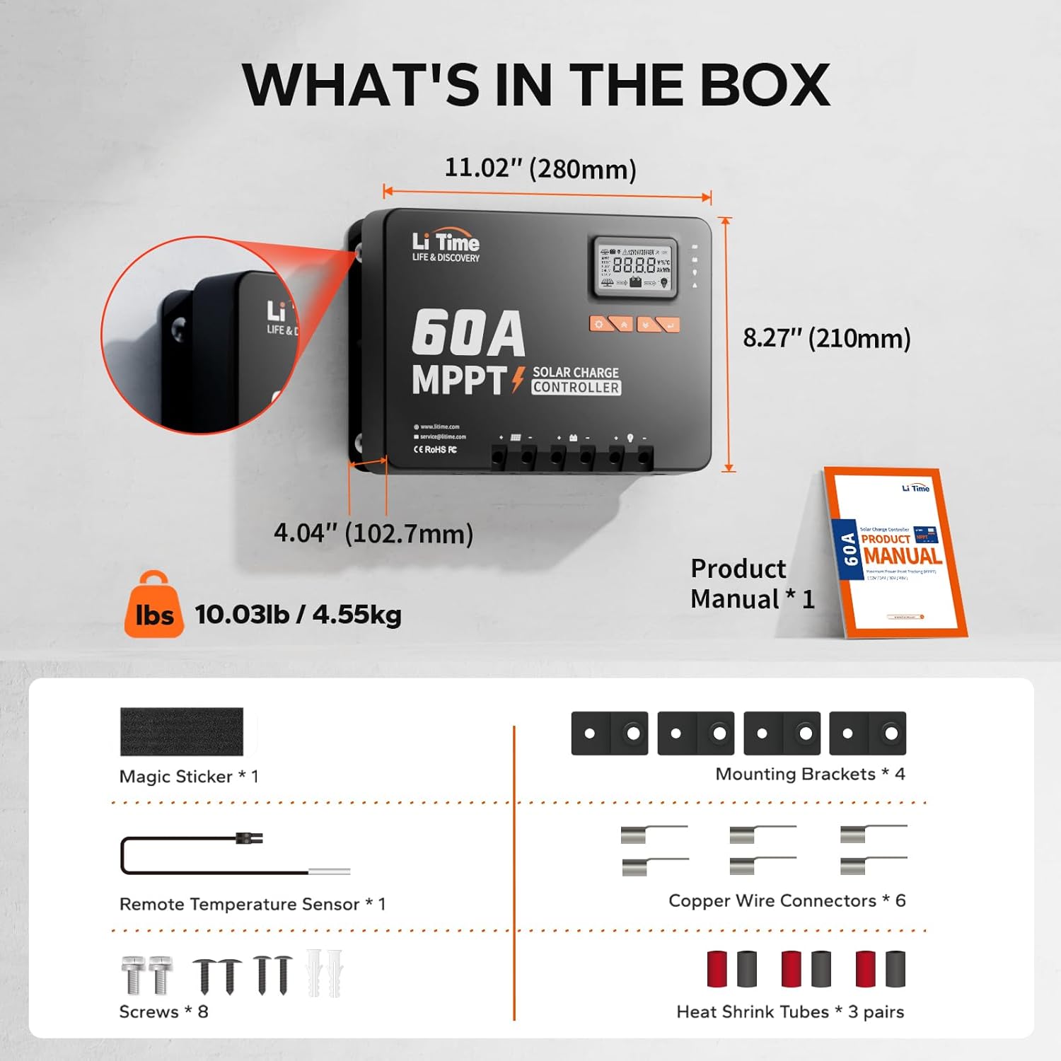 LiTime MPPT Solar Charge Controller (Bluetooth) - Solar Panel Regulator -150V, 60Amp, 12/24/36/48Volt for LiFePO4 and Lead-Acid Battery in Solar System