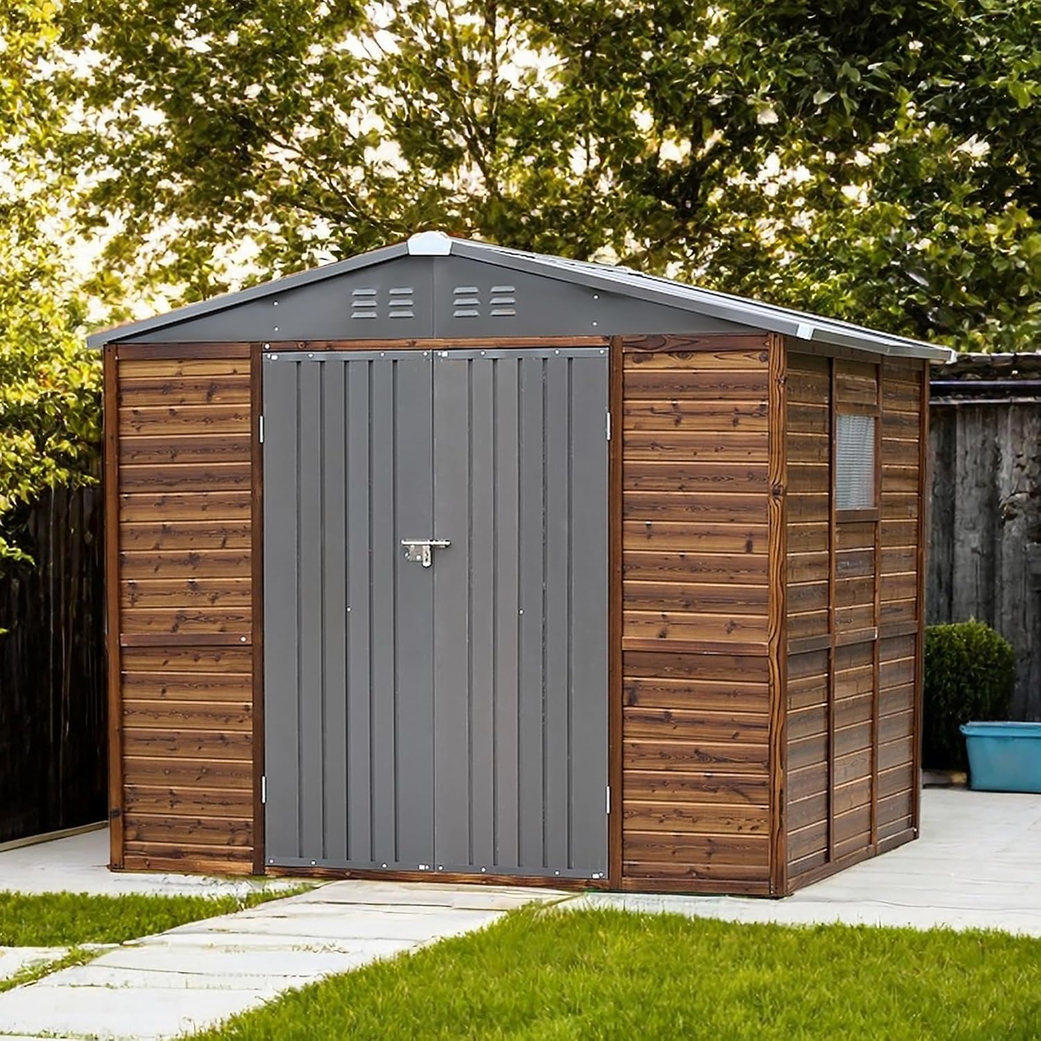 8x6 FT Outdoor Storage Shed, Wood Metal Utility Tool Shed Storage House with Door and Lock, Wooden Sheds Outdoor Storage for Garden,Patio,Lawn,Poolside