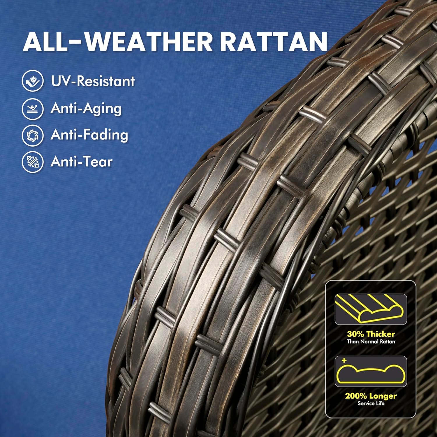 Patio Outdoor Furniture Set,Patio Seating Chair and Sofa Set (Brown Rattan,Navy Blue, 7 PCS w/ 54