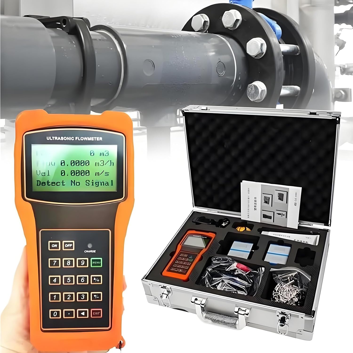 Industrial-Grade Handheld Ultrasonic Flowmeter, MUF-020H Type Portable Clamp-On Meter, High Accuracy Measurement for Hot/Cold Water & Other Liquids (-30~90℃) DN300-6000mm