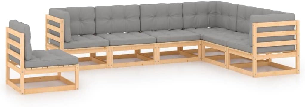 7 Piece Patio Lounge Set with Cushions Solid Wood Pine,Pinewood Patio Lounge Set: Comfort and Durability for Your Outdoor Oasis Patio Furniture, Outdoor Furniture Sets