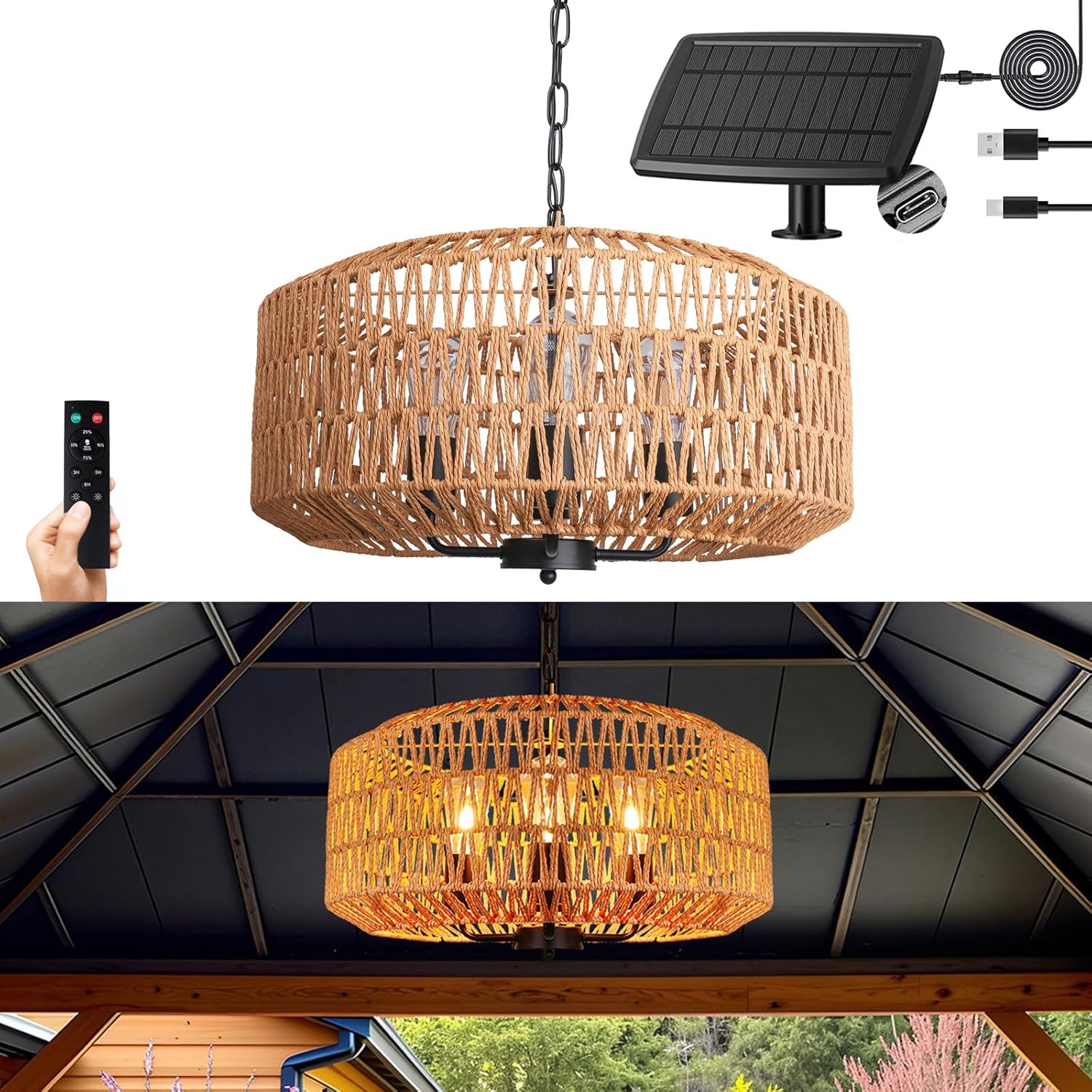 Outdoor Solar Chandelier, 4-Light 20
