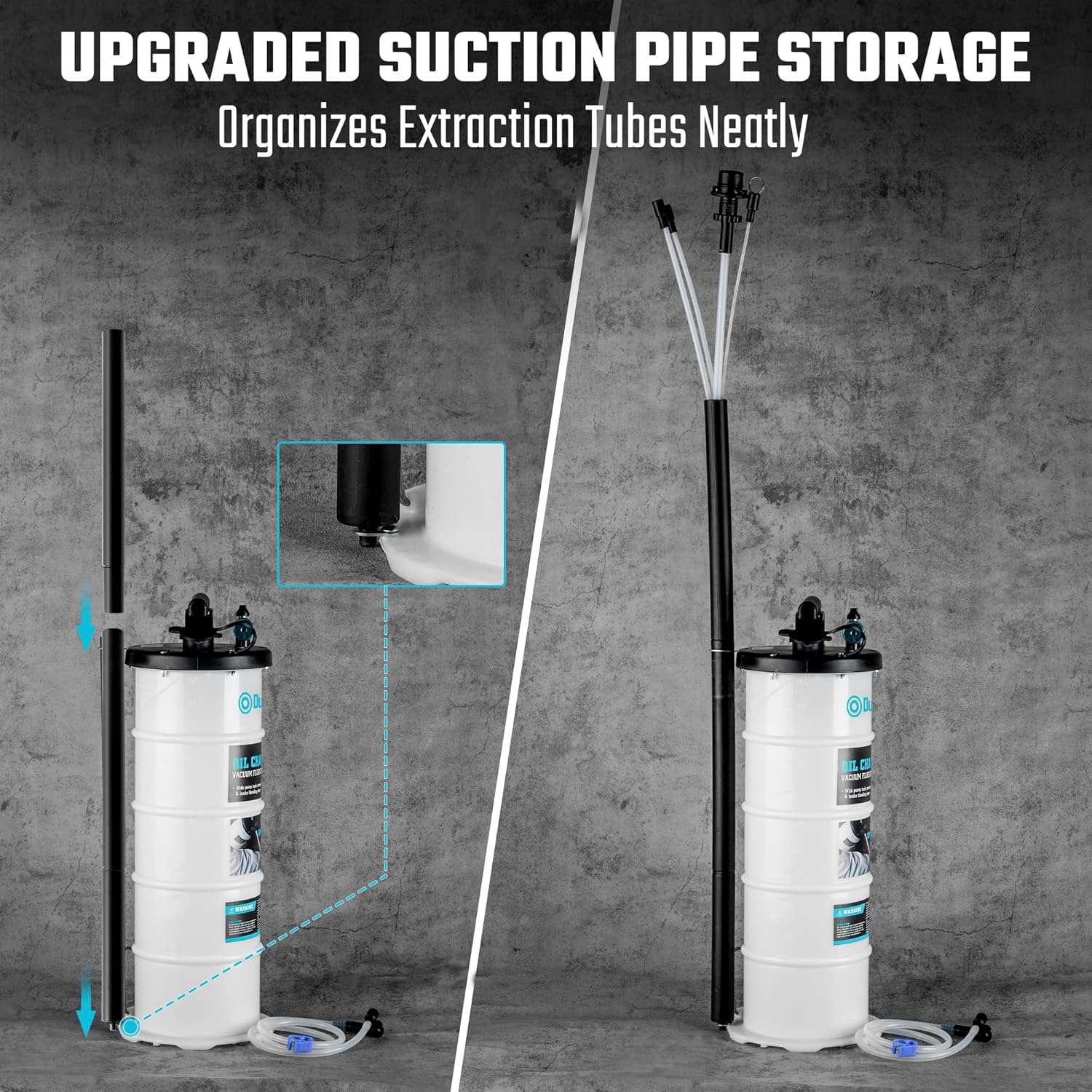 DURATECH 6.5L Oil Extractor Pump Pneumatic/Manual, Fluid Extractor with Pipe Storage Units, Oil Vacuum Pump Extractor with Comprehensive Accessories, Automotive Oil Extractor for Oil Change