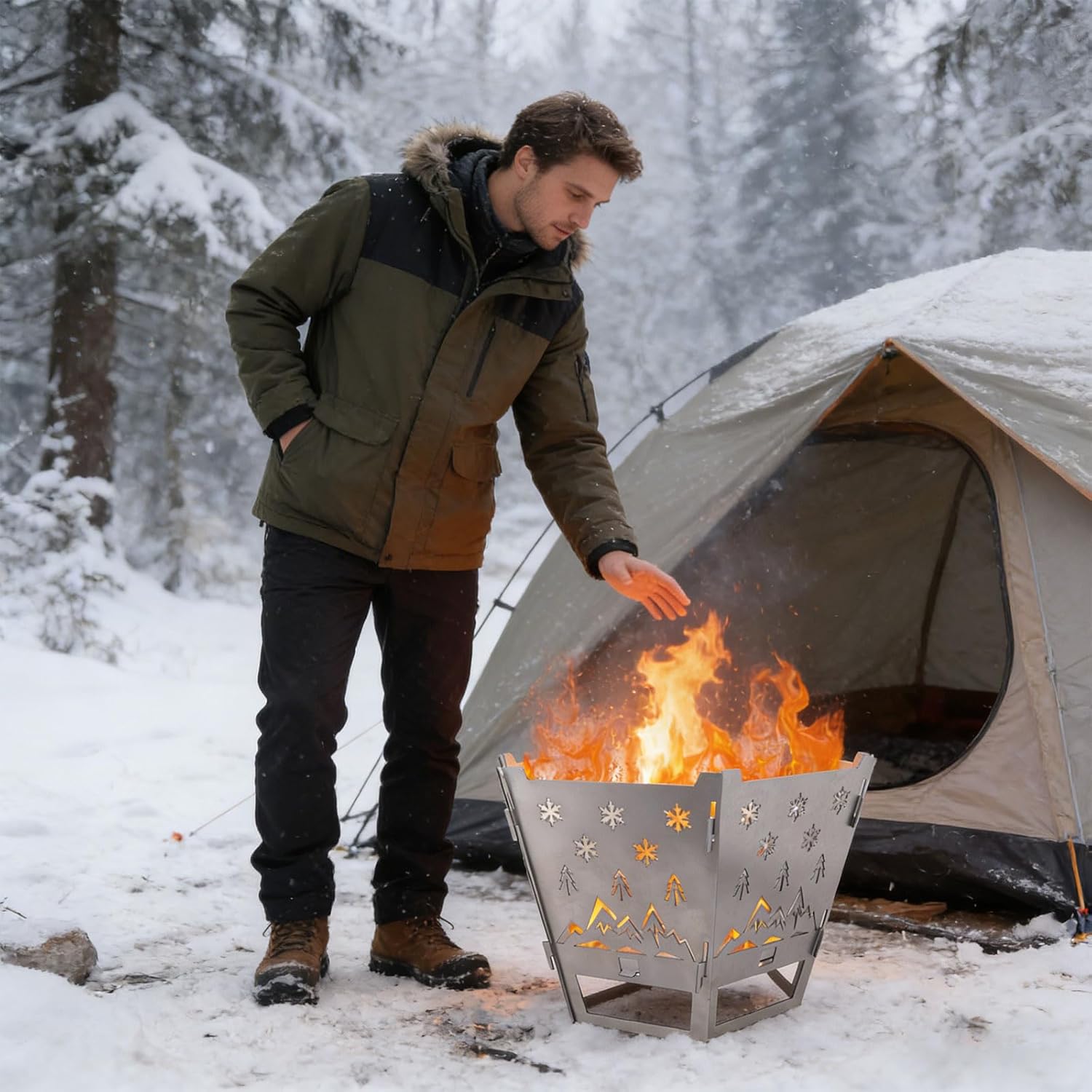 Pit for Camping-37.8 Inch Firepit for Patio Outside,Wood Burning Outdoor Indoor BBQ Picnic,Foldable Iron Pits for Backpacking Outdoor Detachable Flame Pit Stove