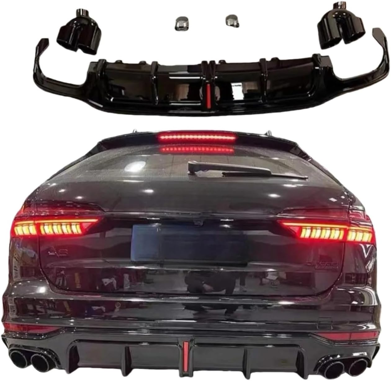 Rear Lip Spoiler&Exhause Compatible for Audi A6 C8 S6 Allroad A6avant 2019-2024 Bumper Diffuser Car Modification Accessories