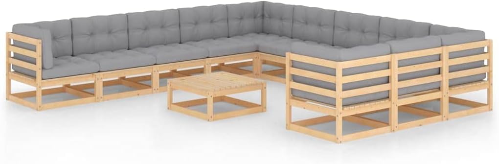 Furniture Sets 12 Piece Patio Lounge Set with Cushions Solid Wood Pine,Premium Pinewood Patio Lounge Set: Relax, Unwind, and Gather in Style Garden Conversation Sets