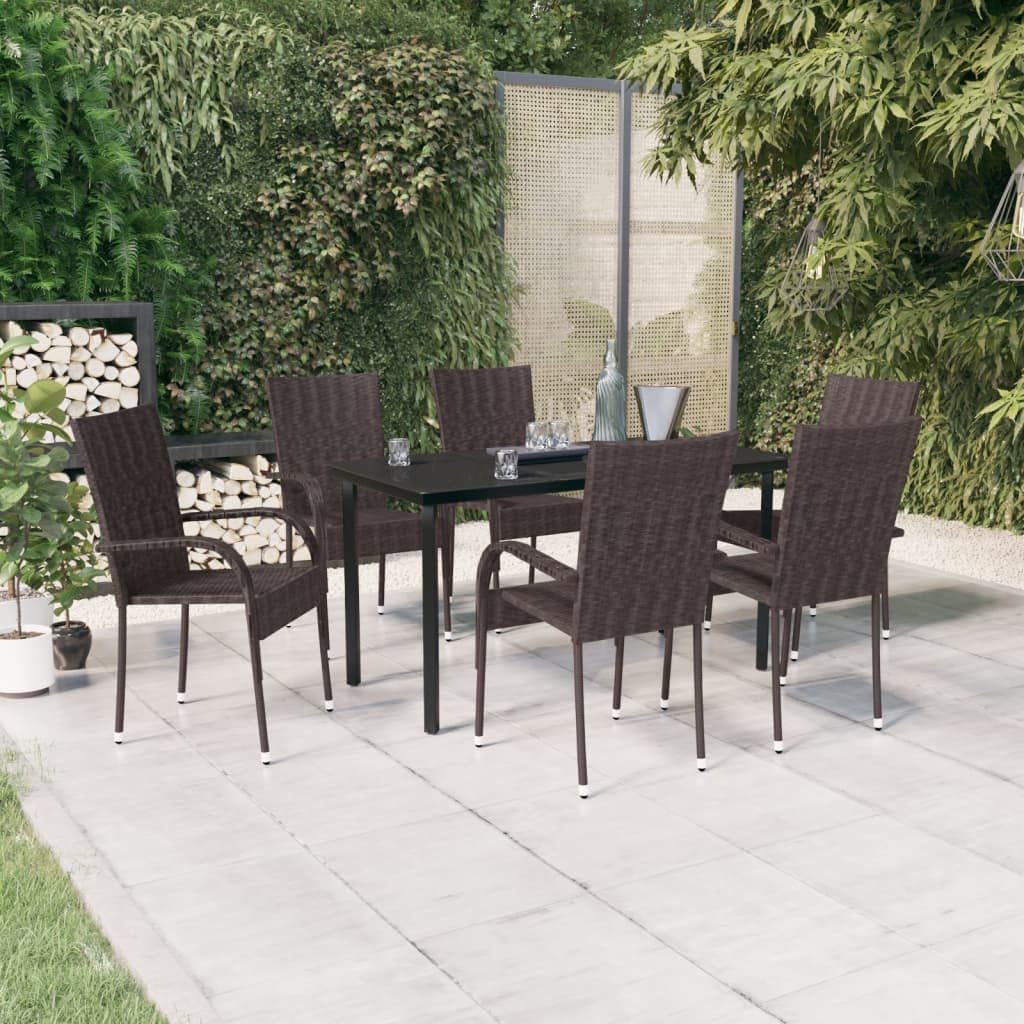 Furniture Sets 7 Piece Patio Dining Set Brown and Black,HighQuality Patio Dining Set with 6 Chairs Durable and Stylish for Outdoor Relaxation Garden Conversation Sets