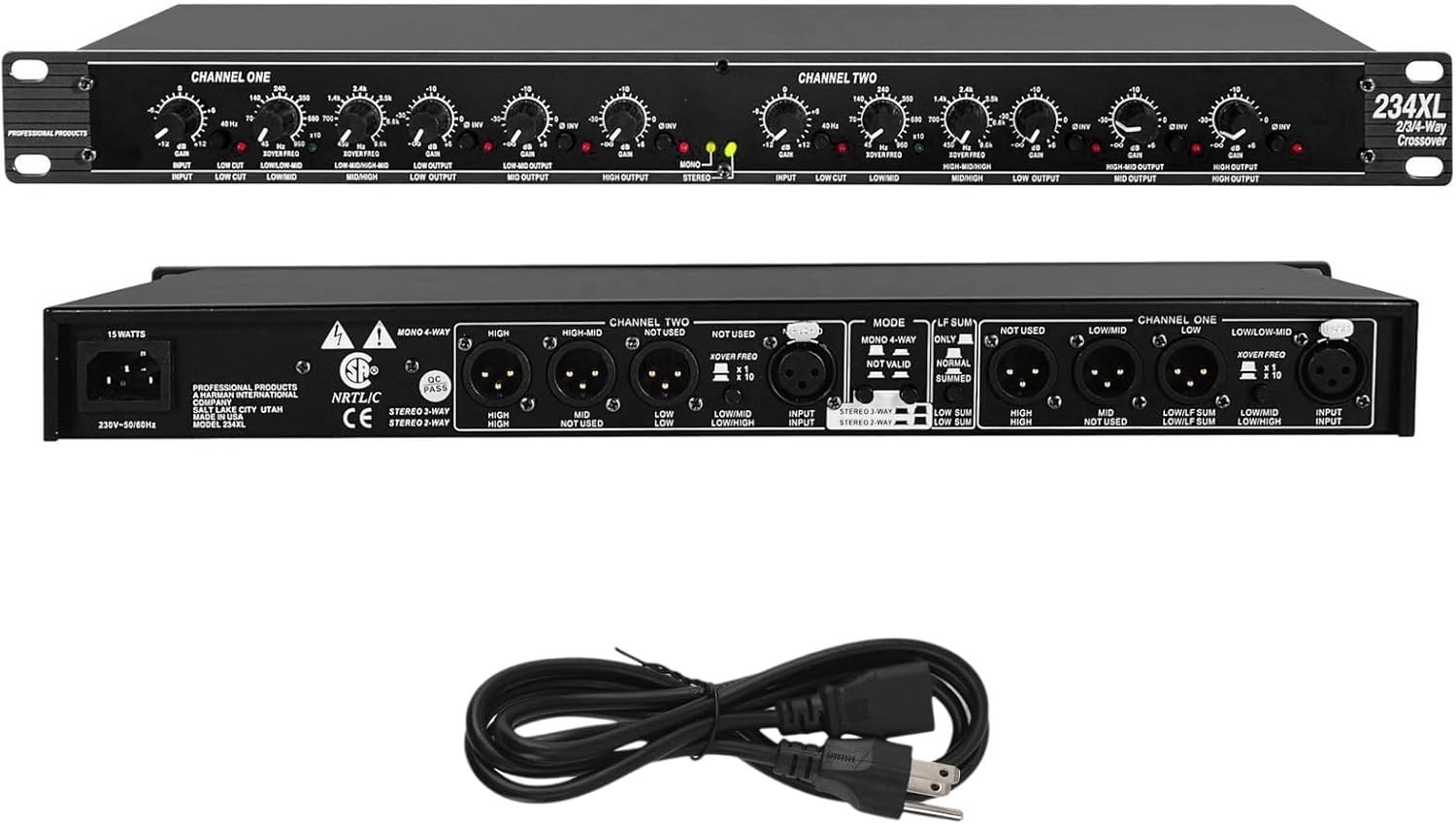 Professional Audio Crossover, 2-Way 3-Way Stereo 4 Way Mono Crossover Audio Sound Processing Crossover for PA System Stage Performance, XLR Input Output and Subwoofer (234XL)