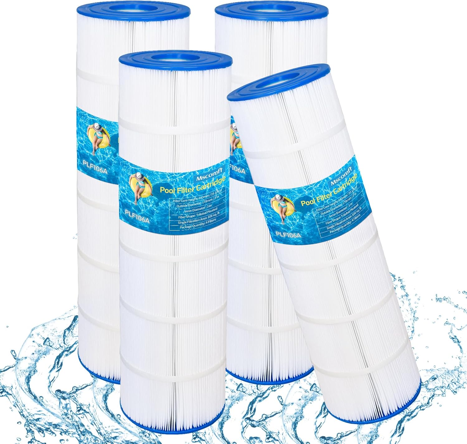 4 Pack PLF106A Pool Filter Cartridge Provides Clean Water Filtration, Pool Filters Compatible with Hayward CX880XRE, C4020, Filbur FC-1226, FC-6430, Unicel C-7488, LxOD:25 1/2