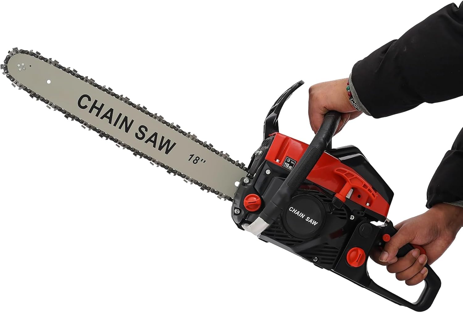 58cc Gas Chainsaw 18 Inch Portable Gas Powered Chainsaws 2-Cycle Handheld Cordless Petrol Chain Saws Suitable for Forest, Wood, Garden and Farm Cutting Use