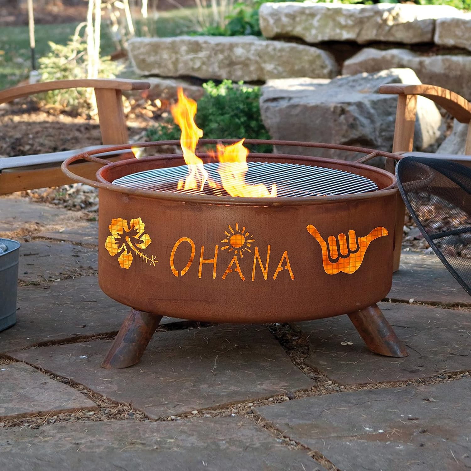 Patina Products F127 Ohana Steel Outdoor Fire Pit - 24 x 24 x 11 inch - Natural Rust Patina Finish