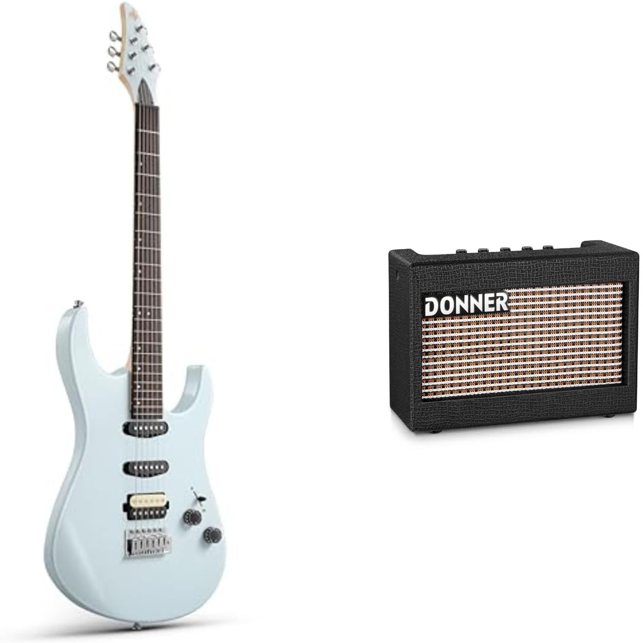 Donner DMT-66 39 Inch Full Size Electric Guitar for Beginner, Starter Electric Guitar Kit with Bag, Gray and Mini Electric Amp