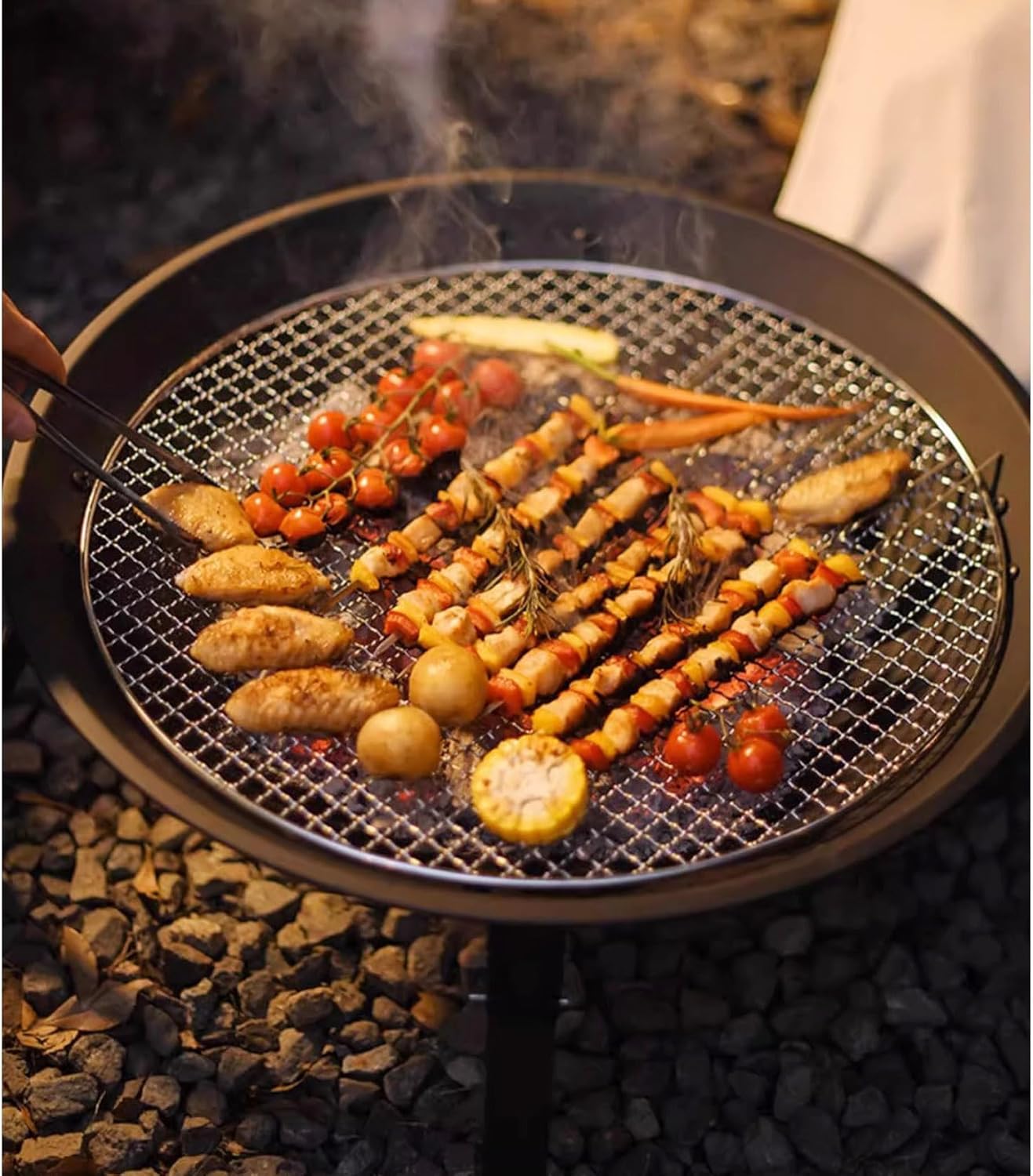 Collapsible Fire Pit,Fire Brazier,with Spark Guard,Storage Bag,for Terrace,Charcoal Fire,Heating,Diameter 55cm,Steel,Black