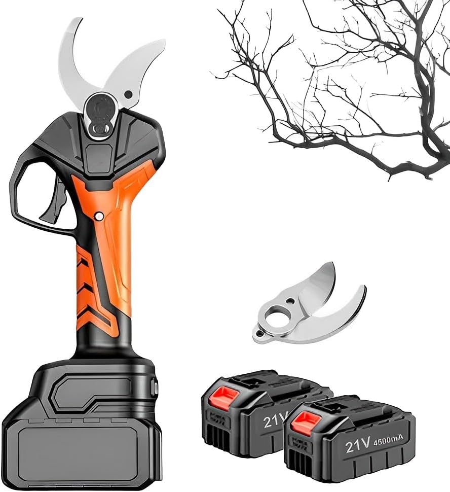 Electric Pruning Shears, Cordless Branch Pruner with 2 Battery and 1 Charger, 70mm Cutting Diameter Professional Power Garden for Pruning Tree Branches