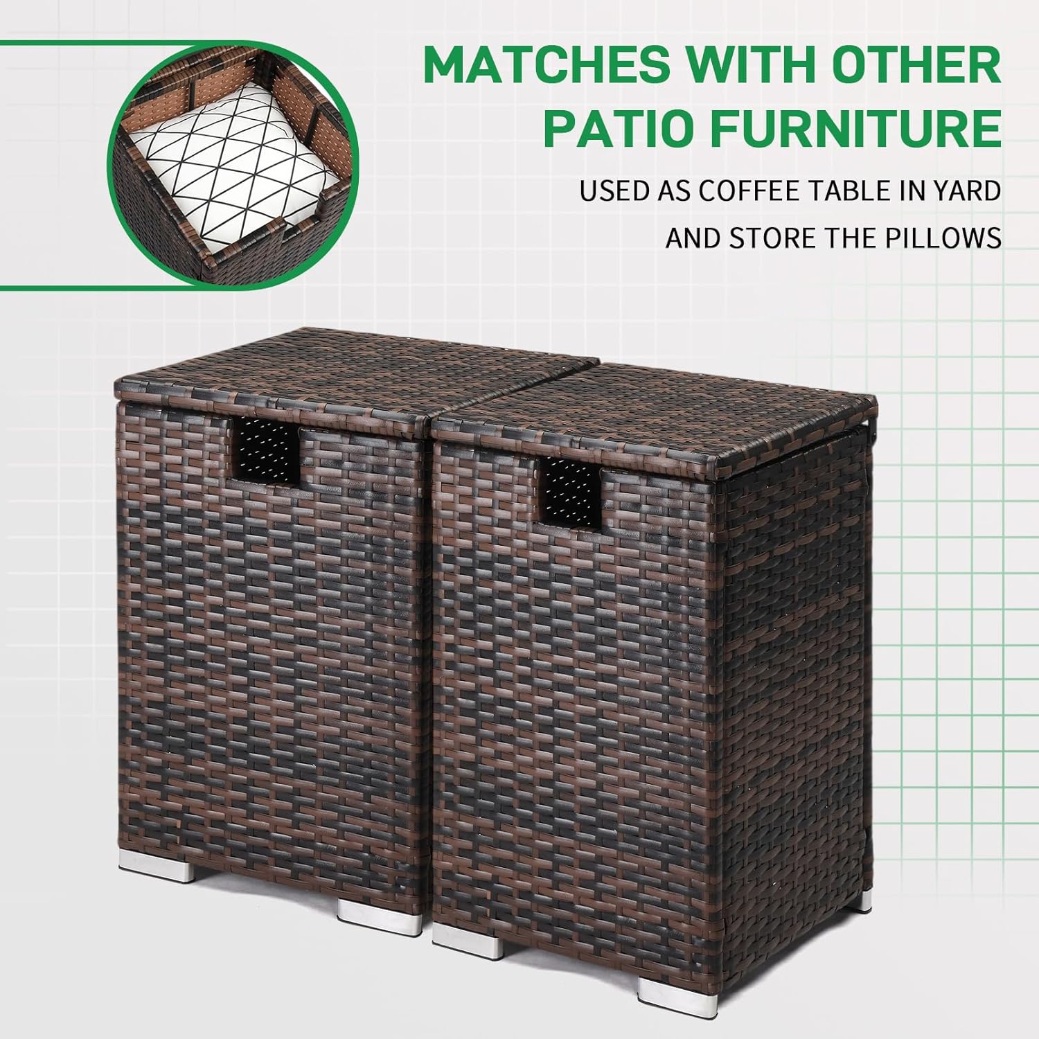 Outvita Gas Tank Storage Box, 15.7in Wicker Propane Tank Cover Table for Fire Pit Table and Gas Grill Patio Furniture (Brown)