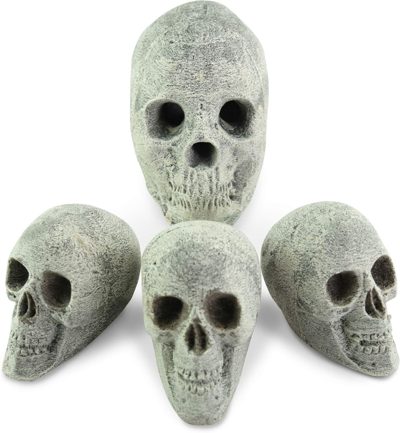 Ceramic Fireproof Skull Bundle for Indoor/Outdoor Fire Pits & Fireplaces | Full Size & 6 Mini Skulls | Natural Gray