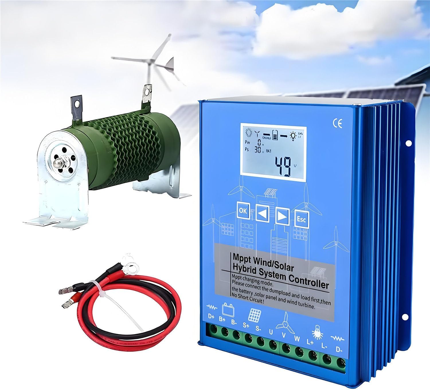 Wind and Solar Hybrid Charge Controller, 15000W 12V/24V/48V Auto Switch Regulator，LCD Energy Charge Controller,for Home, Boat, Street Light 12V
