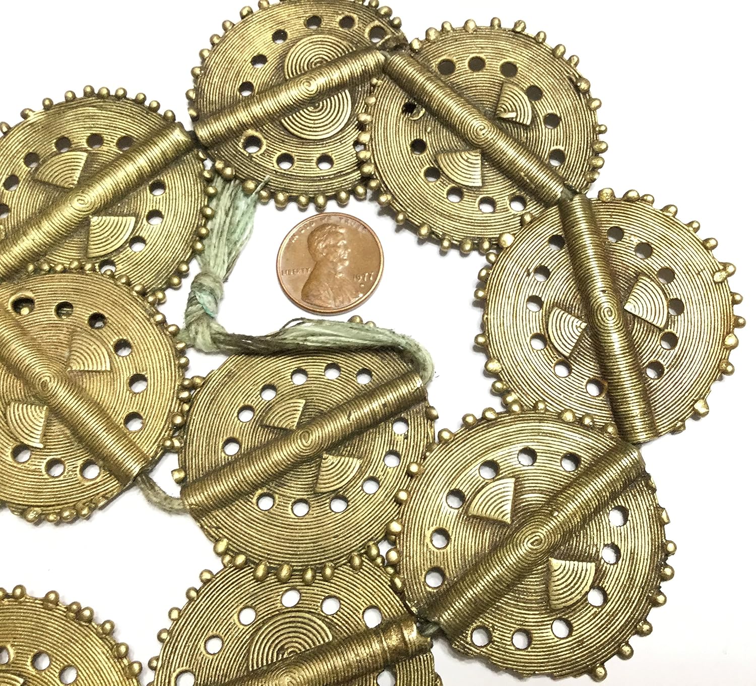 Strand of 11 Baule African Tribe Handmade Brass Trade Beads