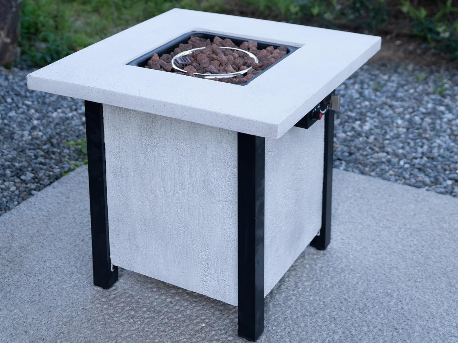 28 Inch Square Outdoor Propane Fire Pit Table with 50000 BTU Heat Output, Fiberglass and Iron Construction for Patio or Garden Use W2691P231712