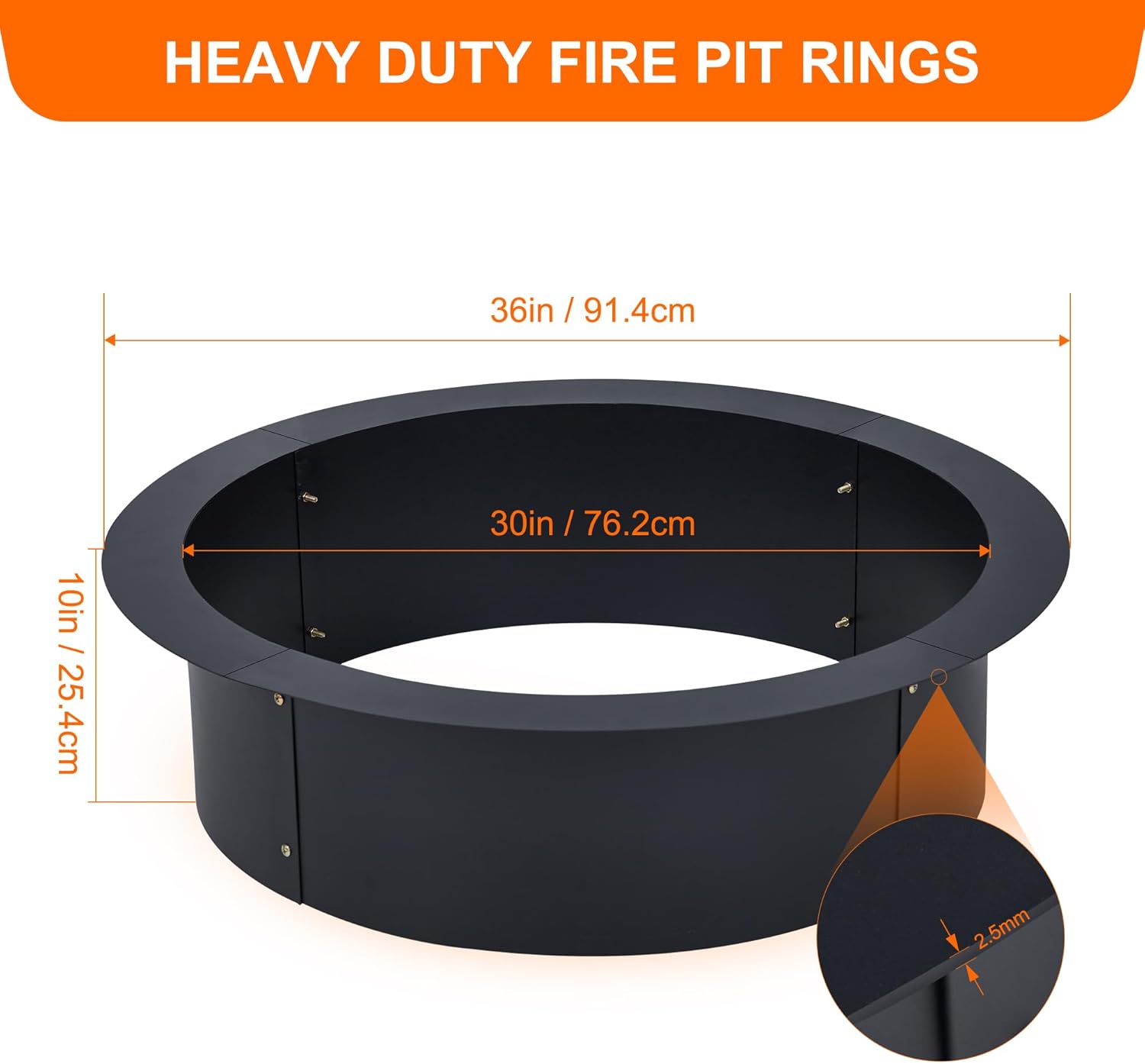 GarveeLife Fire Pit Ring for Outside Fire Pit, 36