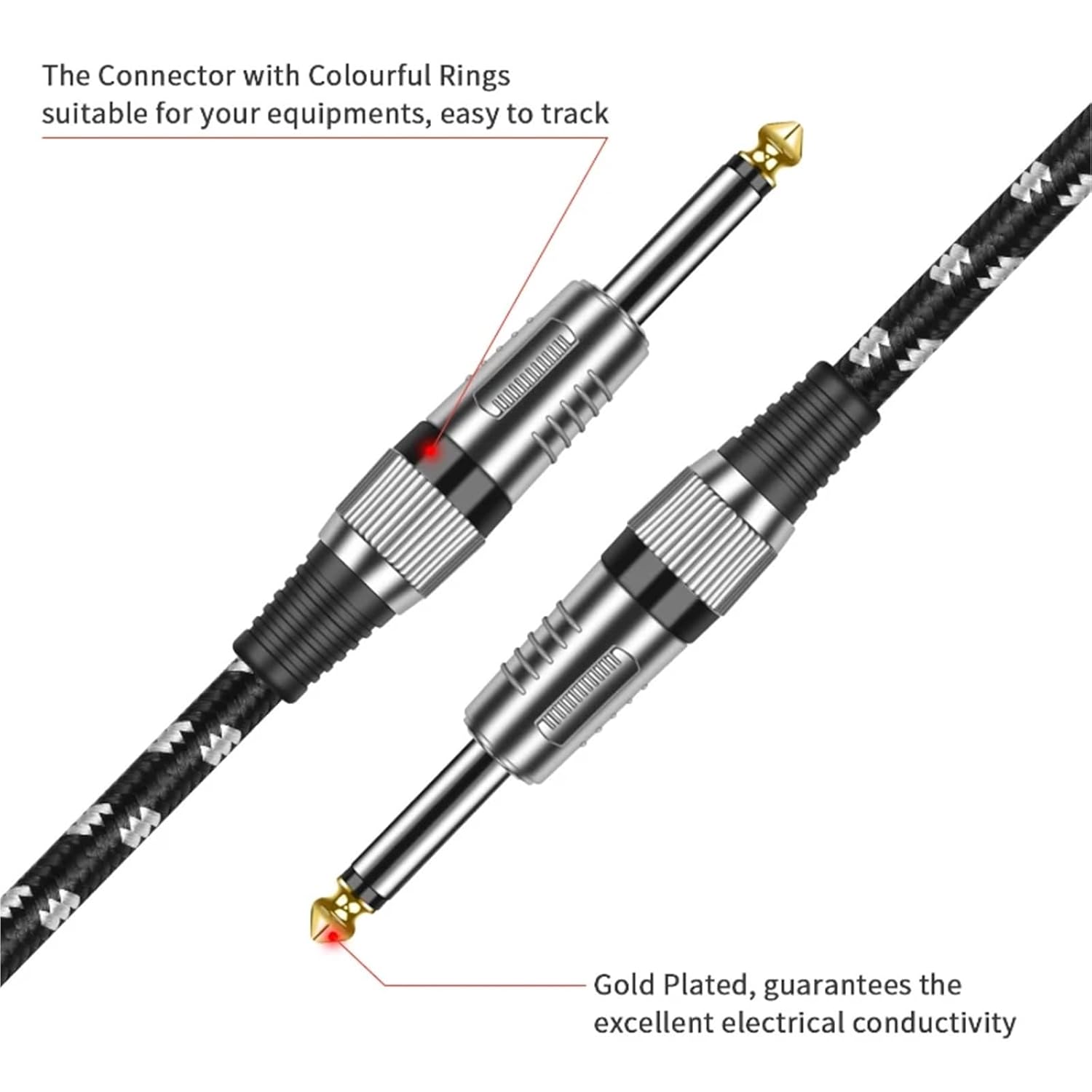 2 Pack TS 6.35 to 6.35 Guitar Cable 6.35 1/4 Inch Mono Jack 6.5mm to 6.5mm Audio Instrument Wire for Bass Mixer Amp Speaker Cord(Red-2Packs,0.5m)