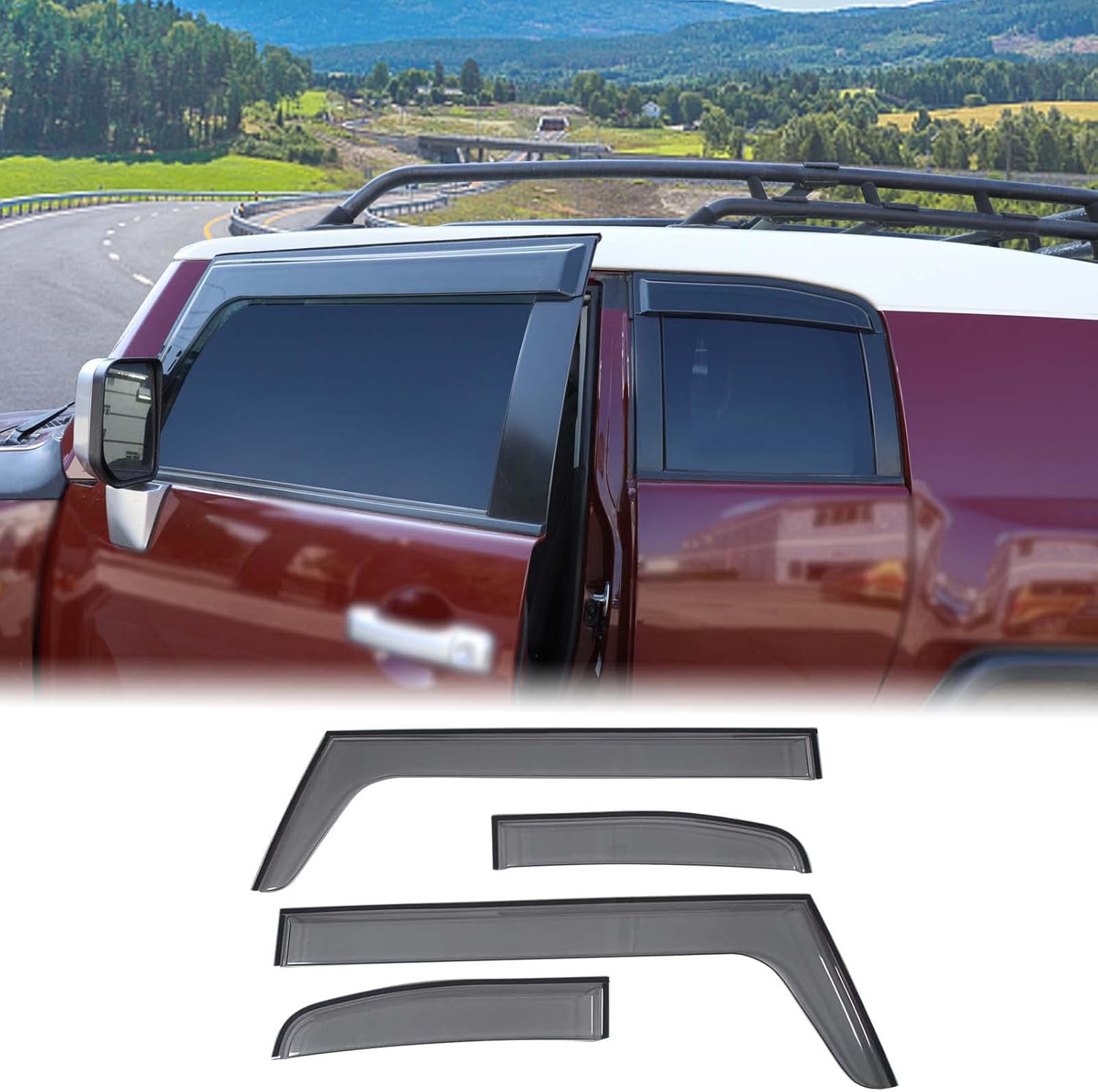 Car Side Window Rain Guards Visor Deflectors Compatible with Toyota FJ Cruiser 2007-2021 Car Front Rear Channel Window Rain Guard Visor Weather Shield Deflector Vent Door Visor Trim Cover Accessories