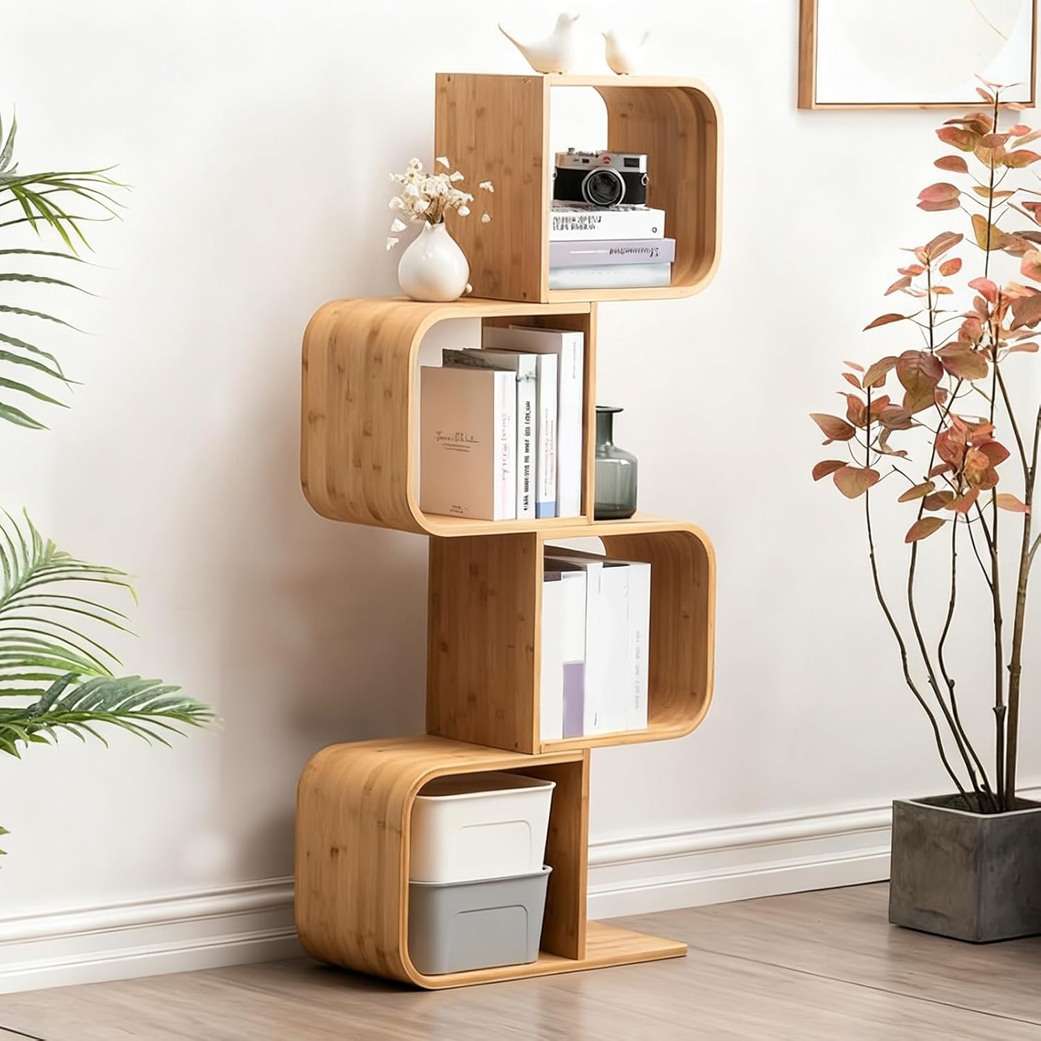 Open Bookshelf Modern Storage Organizer Space-Saving Wooden Book Shelf, Rustic Vintage Bookcase for Living Room Office Library(132cm/52in)