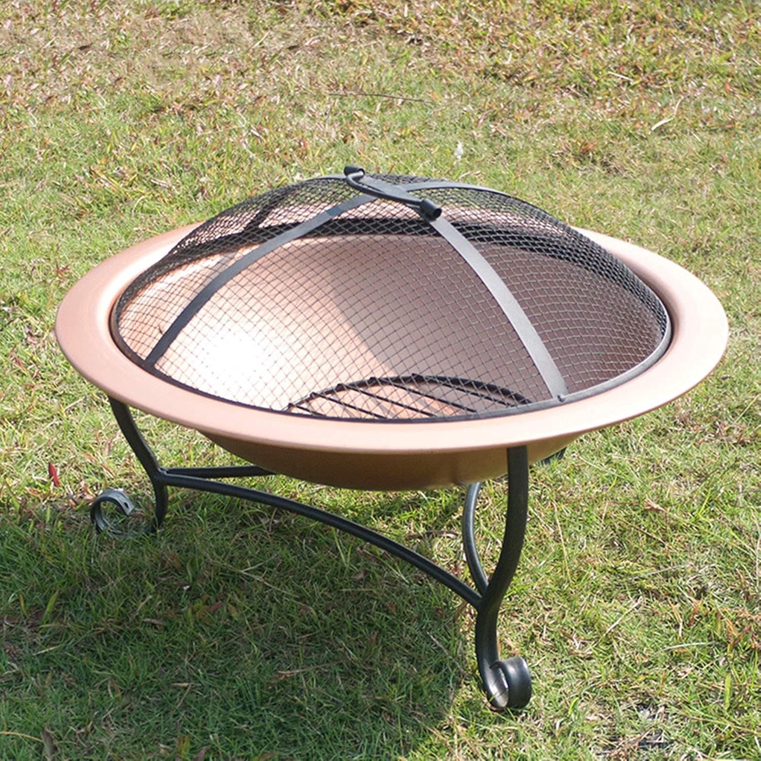 Portable Fire Pit 20.6 inch,Round Fire Pits Outdoor Wood Burning,BBQ Grill Fire Pit Bowl with Spark Screen Cover,for Patio Backyard Garden Camping Picnic Bonfire