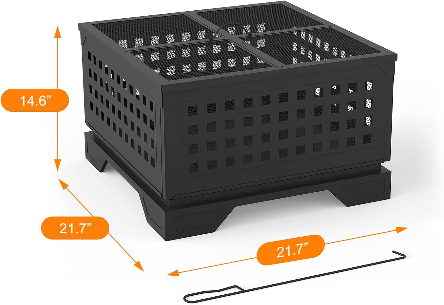 Outdoor Fire Pit 21.7 Inches Foldable Portable Square Fire Pit Wood Burning with Spark Screen Easy to Assemble Suitable for Courtyard Garden Camping Picnic Bonfire Black
