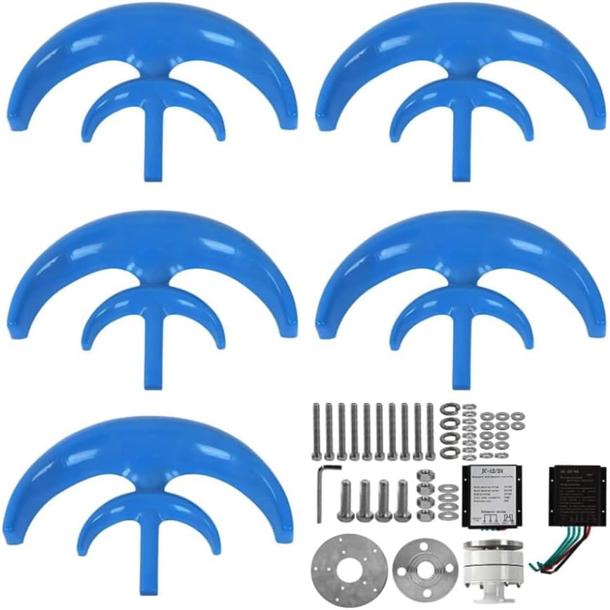 24V,HYZHANHONG 10000W Vertical Axis Wind Turbine Generator, 5 Blades Wind Turbine Kit 2M/S Wind Speed Starting Wind Power Generator for Home, Camping -Blue
