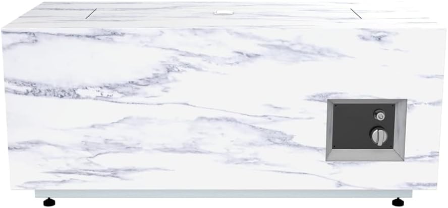 42 Inches Grey Rectangular Propane Fire Pit Table with Lid, Cover Lava Rocks – Outdoor Gas Firepit with Side Table for Tank Storage, Patio, Backyard (1 Doors)