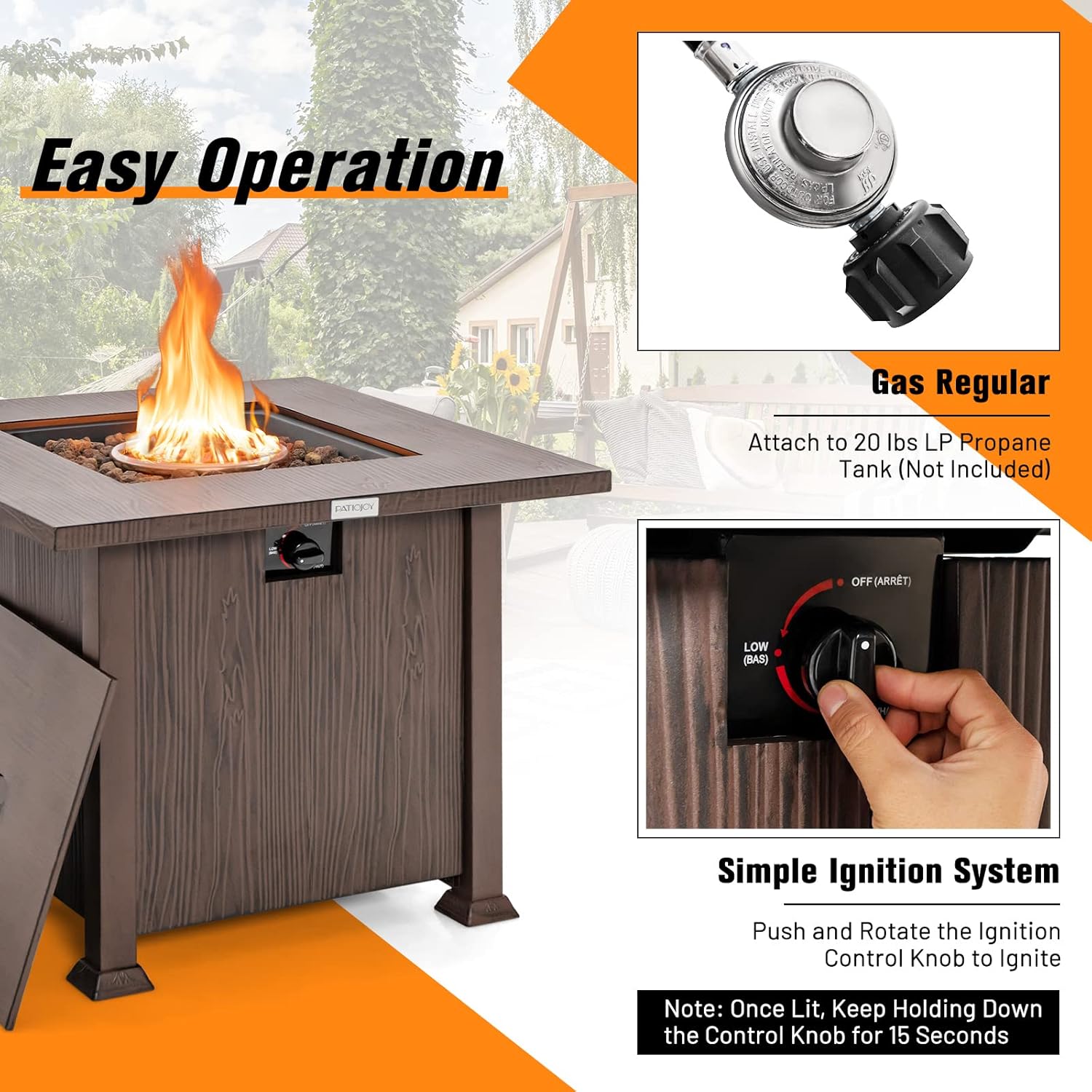 Tangkula 32 Inches Propane Fire Pit, Patiojoy 50,000 BTU Gas Fire Pit Table with Lid, Lava Rocks, Protective Cover, 2-in-1 Outdoor Fire Table with Adjustable Flame, Stainless Steel Burner (Brown)
