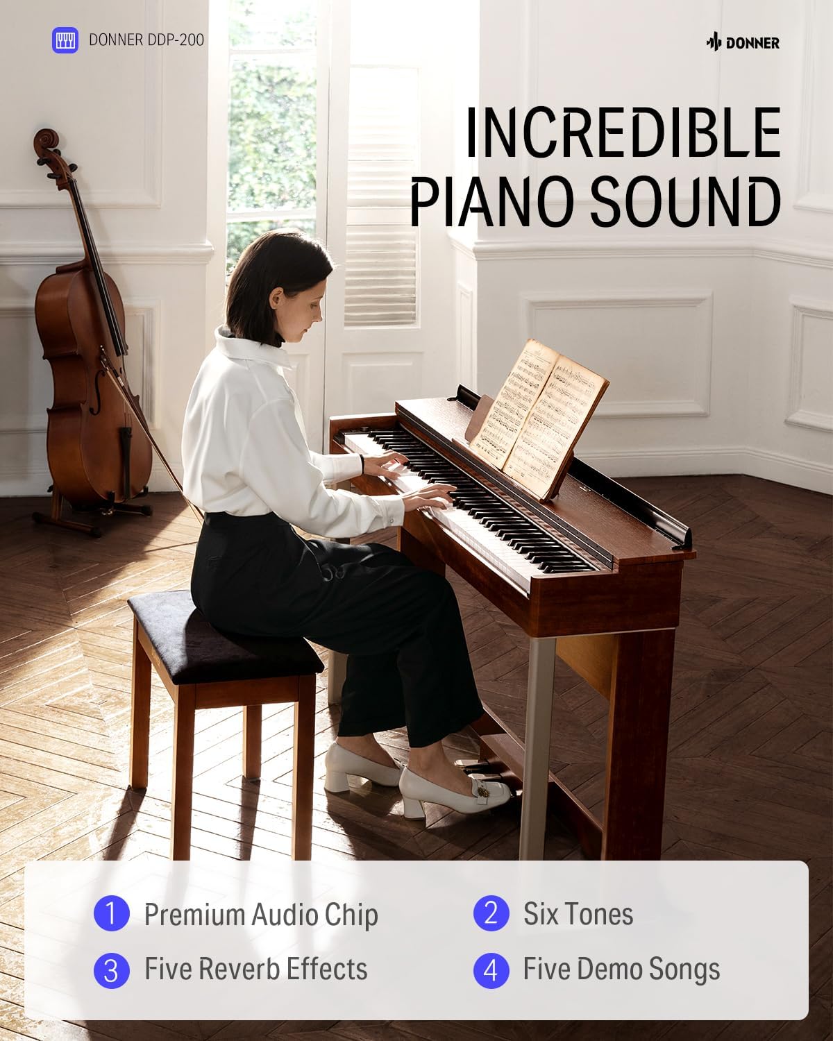 Donner DDP-200 Digital Piano with 88 Key+Donner Adjustable Piano Bench