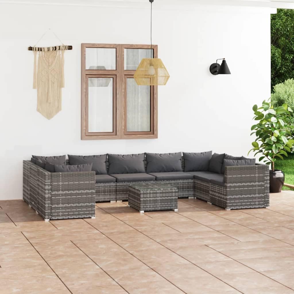 10 Piece Patio Lounge Set with Cushions Poly Rattan Gray,Premium Modular Poly Rattan Patio Lounge Set with Comfortable Cushions for Outdoor Relaxation Patio Furniture, Outdoor Furniture Sets