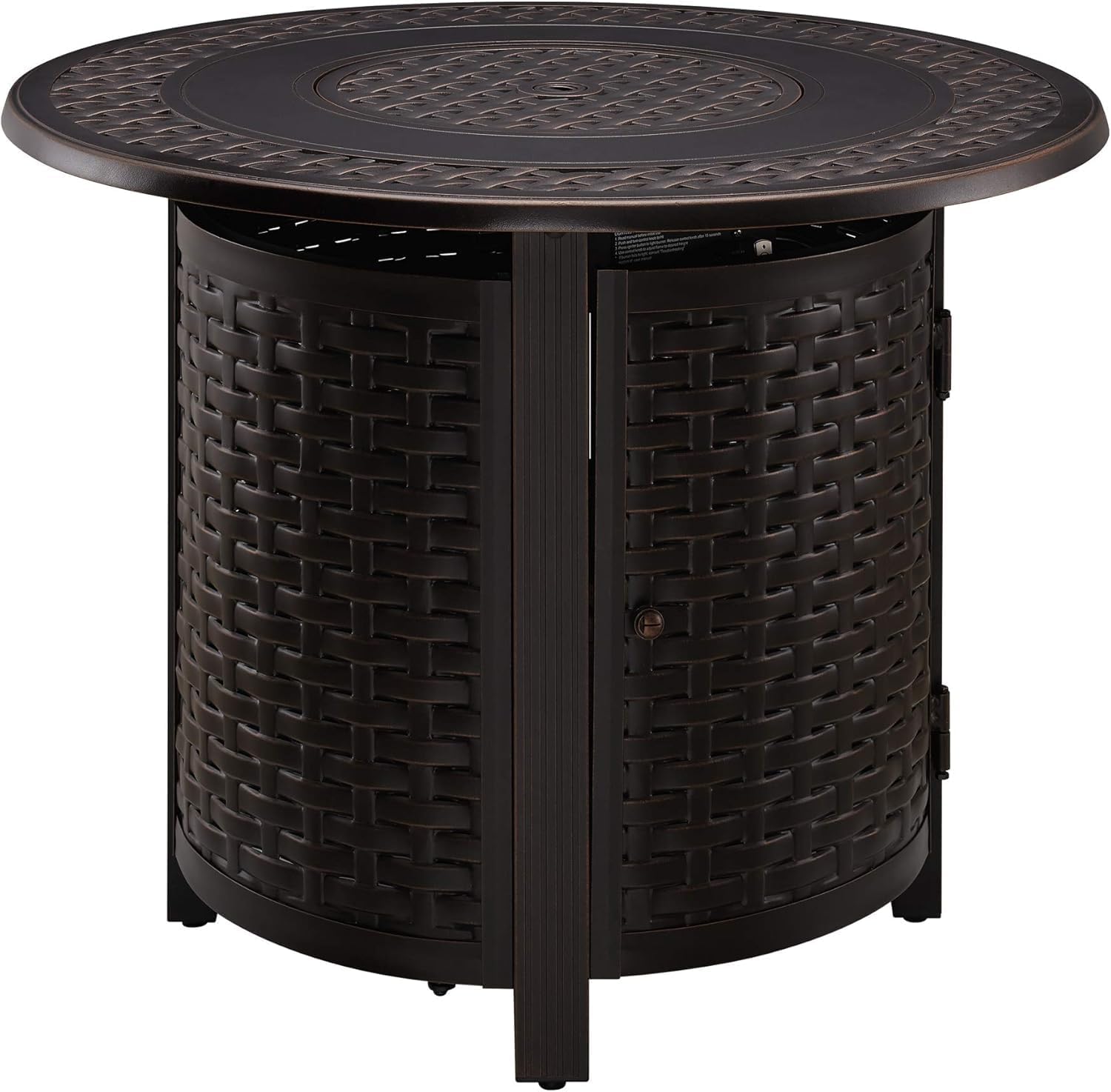 Hendricks Woven Aluminum Convertible Gas Fire Pit Table 37,000 BTU Multi-Functional Outdoor with Fire Bowl Lid, Nylon Weather Cover & Clear Fire Glass - Bronze Finish - Round - 34