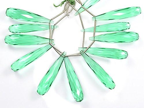 2 Strands Combo AAAA Calibrated 35mm 6 Matched Pair Vivid Florite Green Quartz Faceted Long Tear Drops Briolette Beads