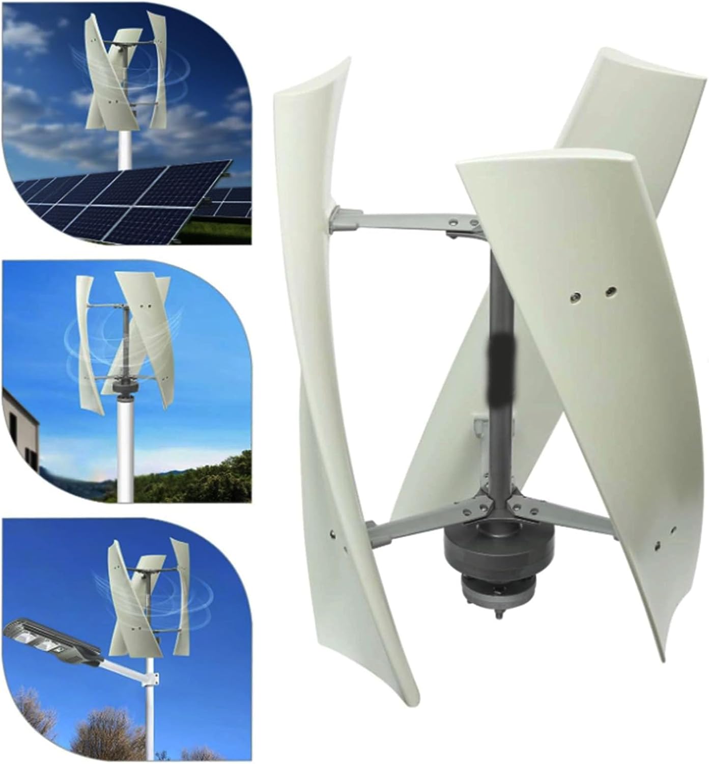24v, 12V 24V 48V 10000W Noiseless Vertical Axis Wind Turbine Generator, Magnetic Suspension Wind Turbine Generator with MPPT Controller for Home Street Lights (White)