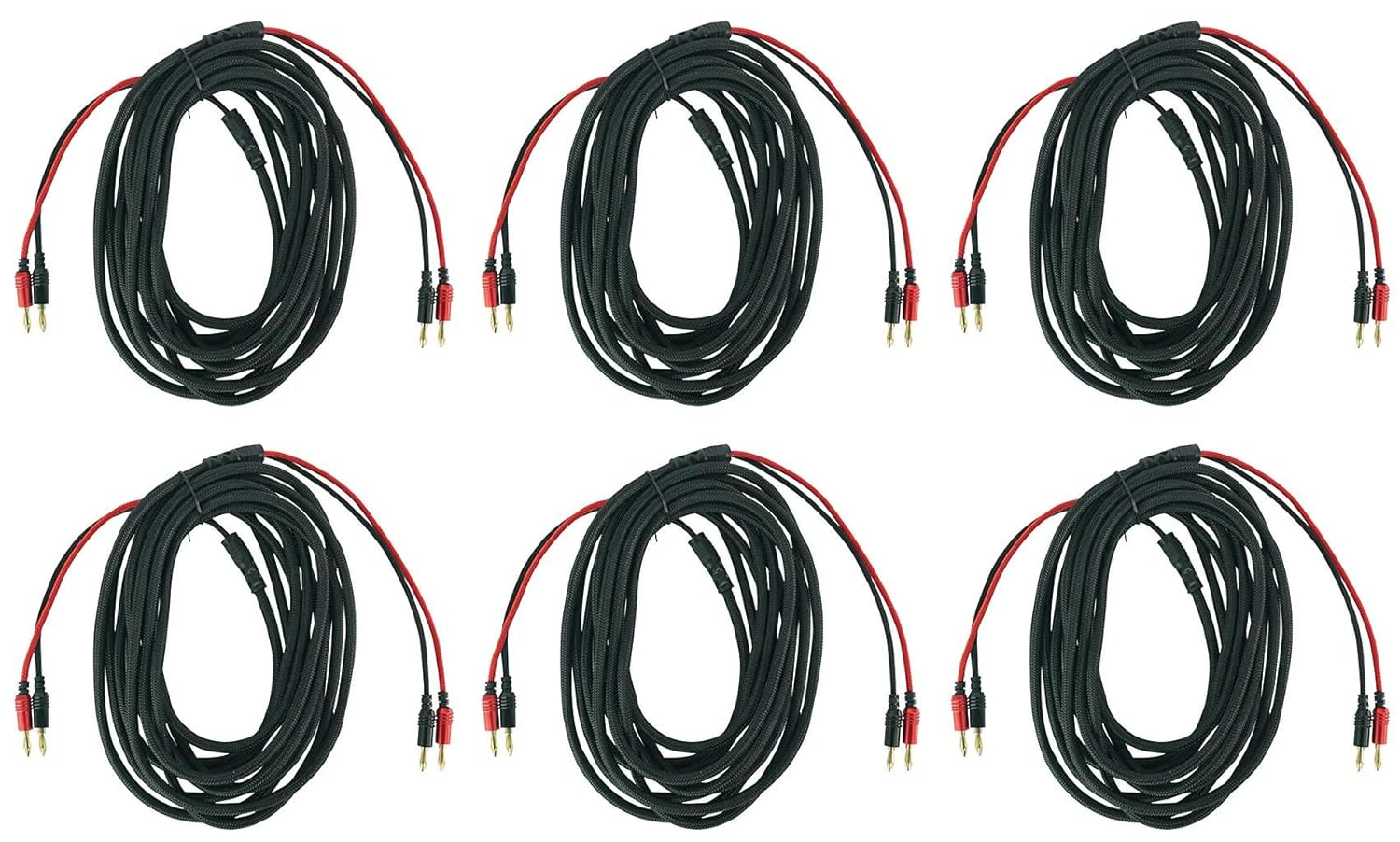 Rockville BN20 20-Foot 14 AWG 100% OFC Copper Banana to Banana Braided Audio Cables, Pro Speaker Wire Pair with Metal Connectors and Soft-Touch Jacket for Amplifier and Home Theater, 6-Piece