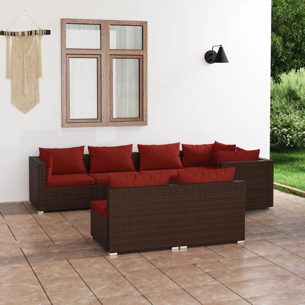 7 Piece Patio Lounge Set with Cushions Brown Poly Rattan,Versatile and Durable Poly Rattan Patio Lounge Set for Outdoor Enjoyment Patio Furniture, Outdoor Furniture Sets